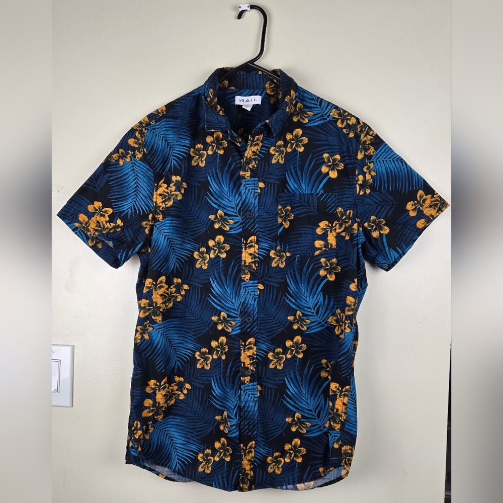 The Rail Hawaiian Blue and Orange Floral Casual Shirt Size L Button Down